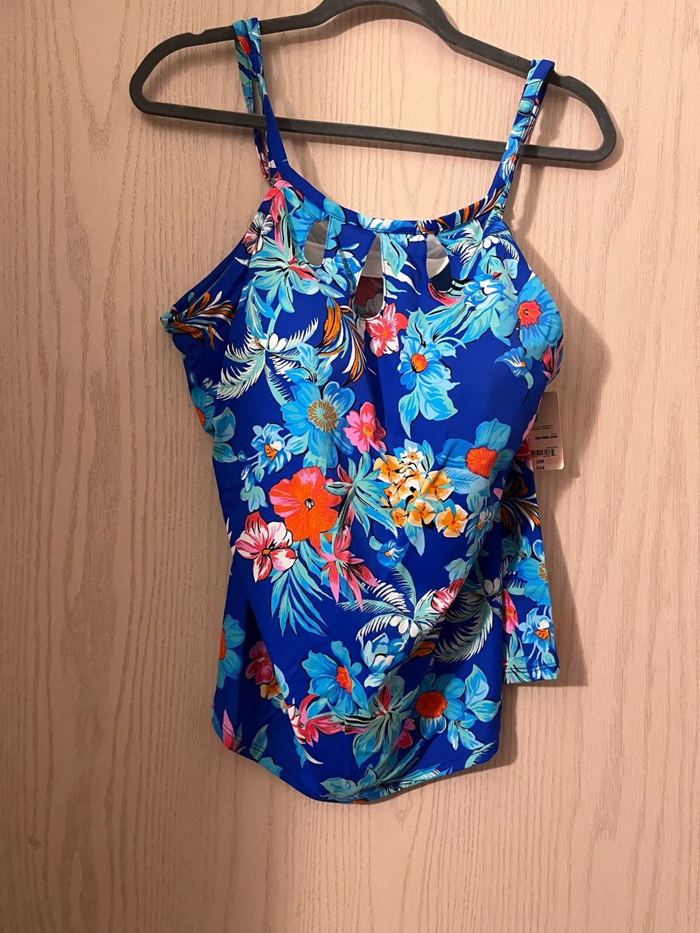 St John Bright Blue Tropical Floral Tankini Top